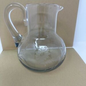 Vintage Cut and Etched Crystal Glass 48oz Water Pitcher Flower Pattern A4